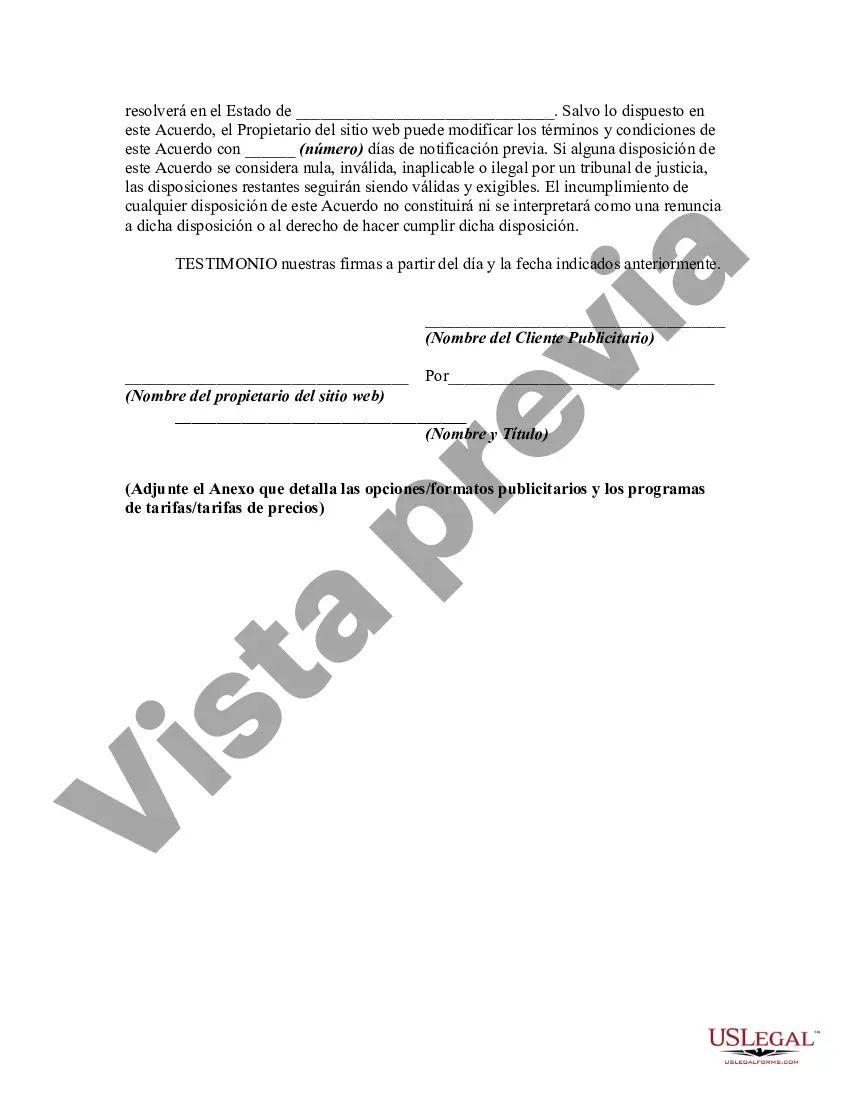 Preview Acuerdo de publicidad del sitio web