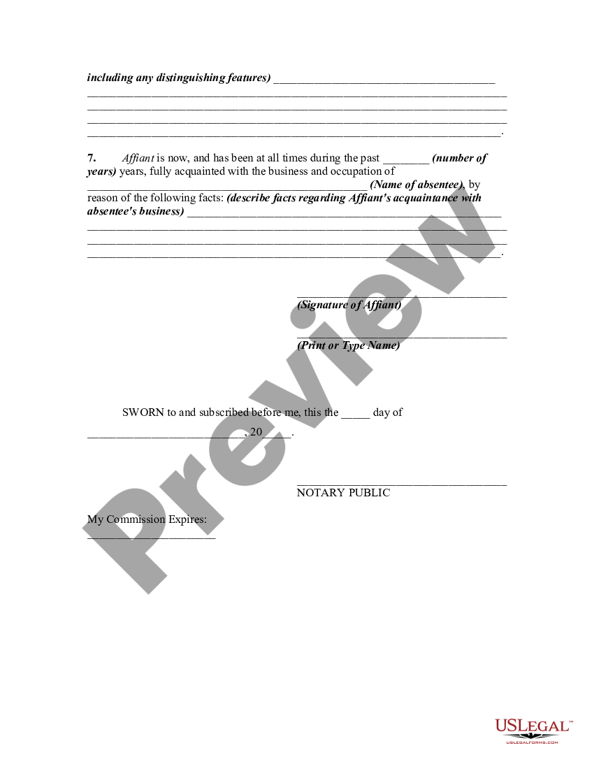 Riverside California Affidavit Of Sustained Absence Us Legal Forms 7644