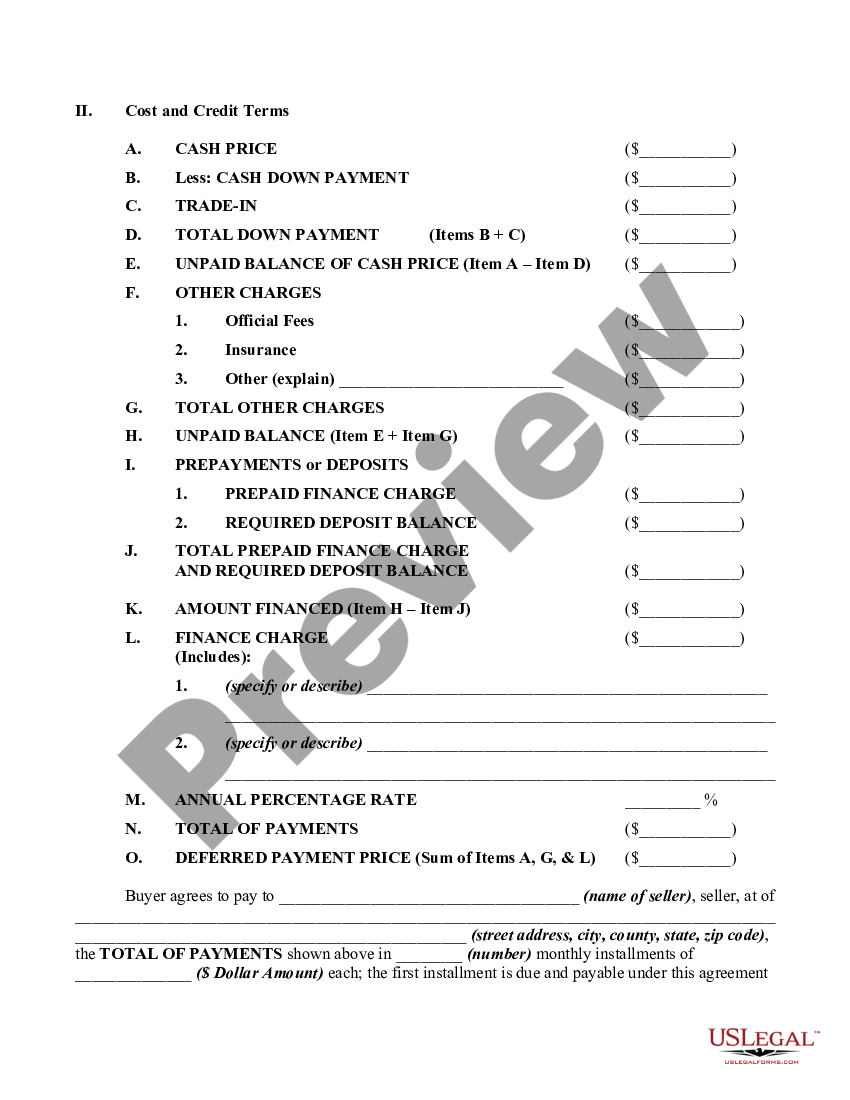 Retail Installment Contract and Security Agreement - Retail Security ...