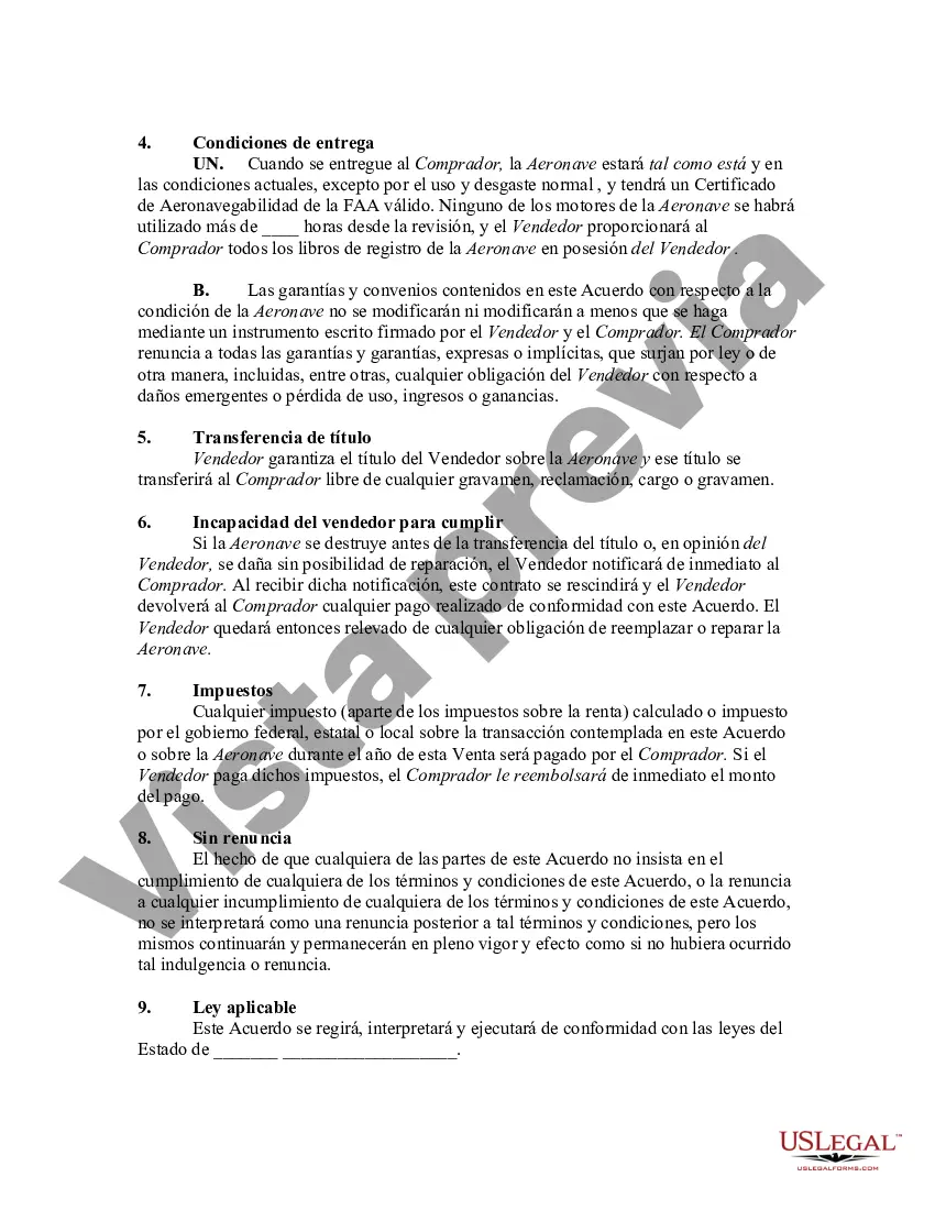 Preview Contrato de Compra y Venta de una Aeronave con Factura de Venta Adjunta como Anexo