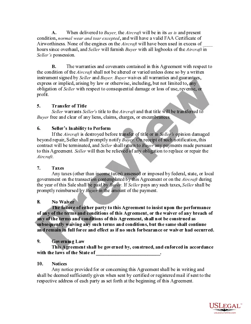 Get Contract for the Sale and Purchase of an Aircraft with a Bill of Sale Attached as an Exhibit Preview Contract for the Sale and Purchase of an Aircraft with a Bill of Sale Attached as an Exhibit