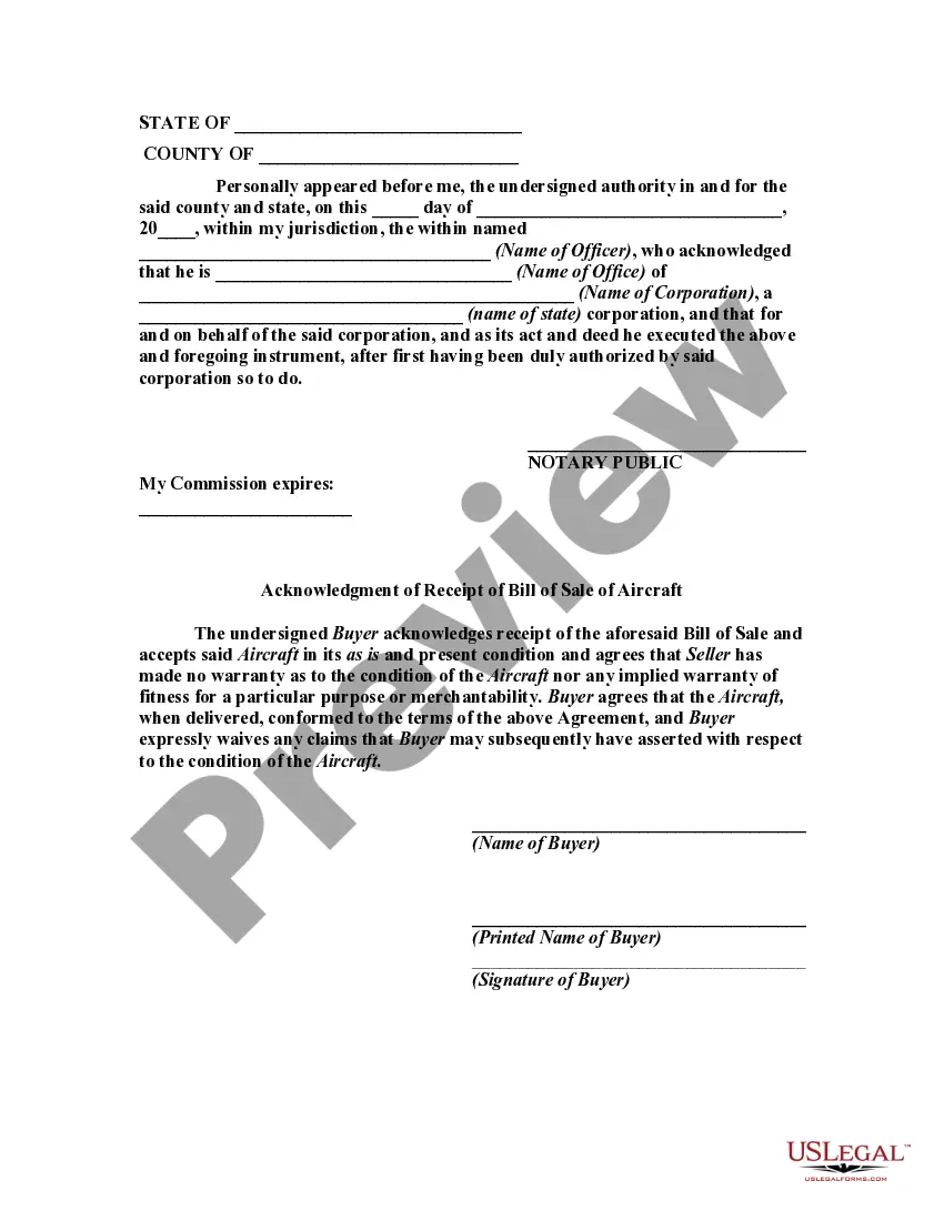 Get Contract for the Sale and Purchase of an Aircraft with a Bill of Sale Attached as an Exhibit Preview Contract for the Sale and Purchase of an Aircraft with a Bill of Sale Attached as an Exhibit