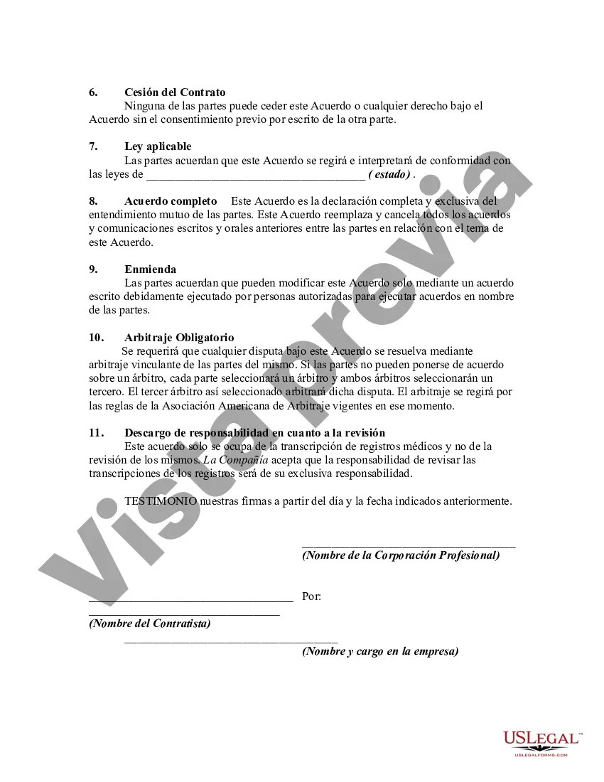 Get Contrato con el reportero literal y transcriptor de registros médicos: la revisión no es responsabilidad del transcriptor Preview Contrato con el reportero literal y transcriptor de registros médicos: la revisión no es responsabilidad del transcriptor