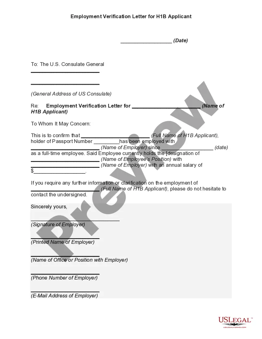Preview Employment Verification Letter for H1B