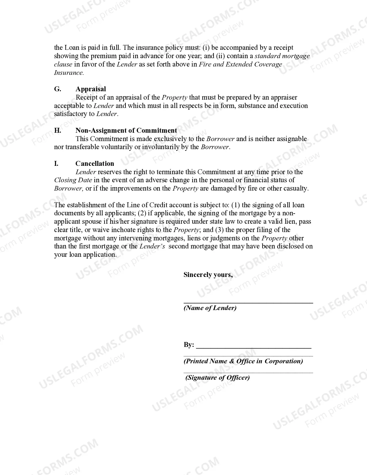 Preview Mortgage Loan Commitment for Home Equity Line of Credit