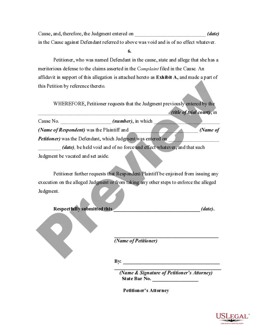 Get Petition to Vacate Default Judgment for Failure to Acquire Jurisdiction over Defendants due to Defective Service of Process Preview Petition to Vacate Default Judgment for Failure to Acquire Jurisdiction over Defendants due to Defective Service of Process