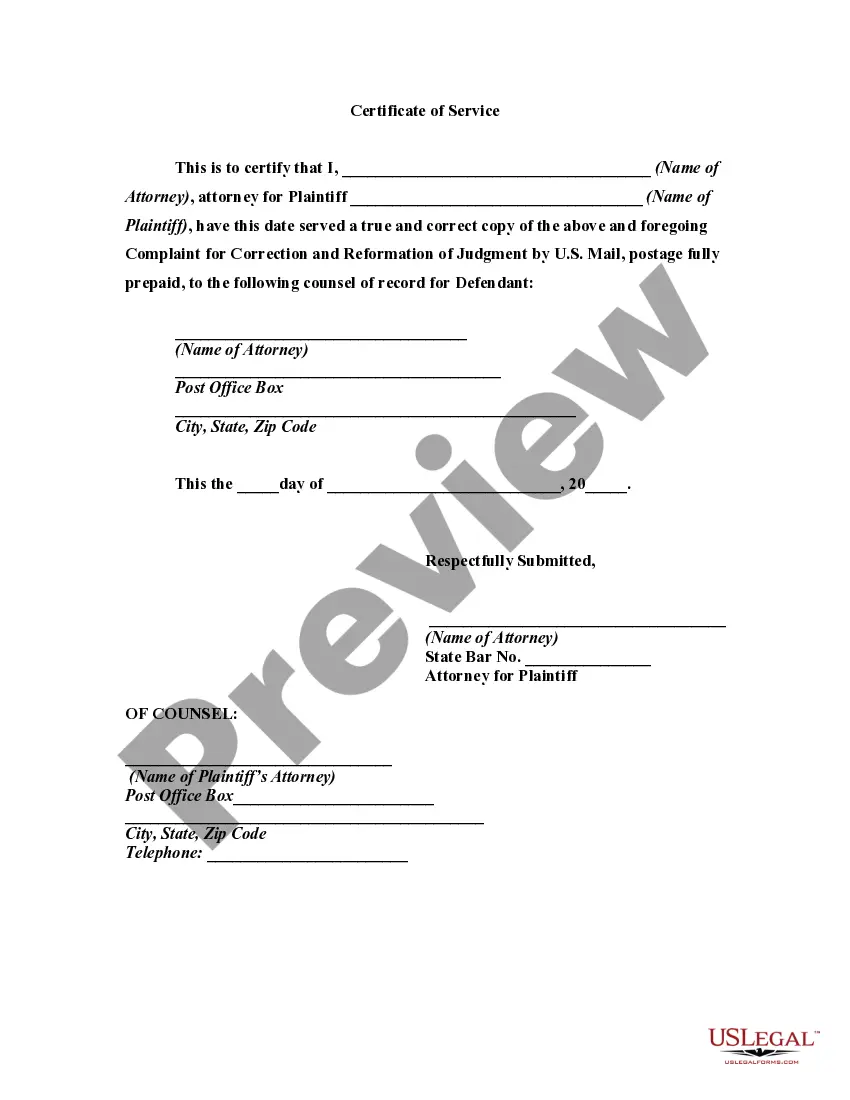 Get Complaint for Correction and Reformation of Judgment on the Ground of Mistake Preview Complaint for Correction and Reformation of Judgment on the Ground of Mistake