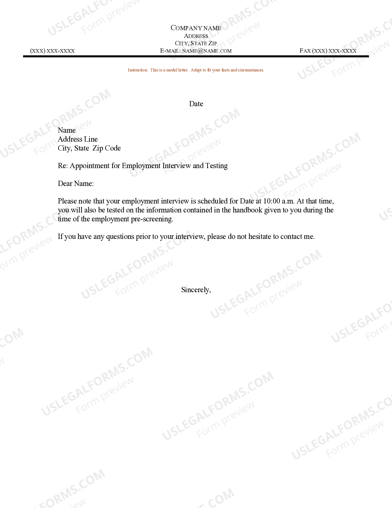Sample Letter for Appointment for Employment Interview and