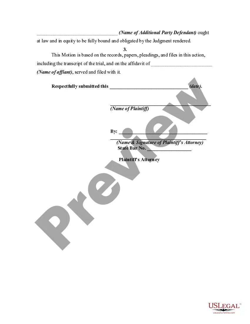 Get Motion to Amend or Correct Judgment to Include Additional Party Defendant as Real Party in Interest Preview Motion to Amend or Correct Judgment to Include Additional Party Defendant as Real Party in Interest