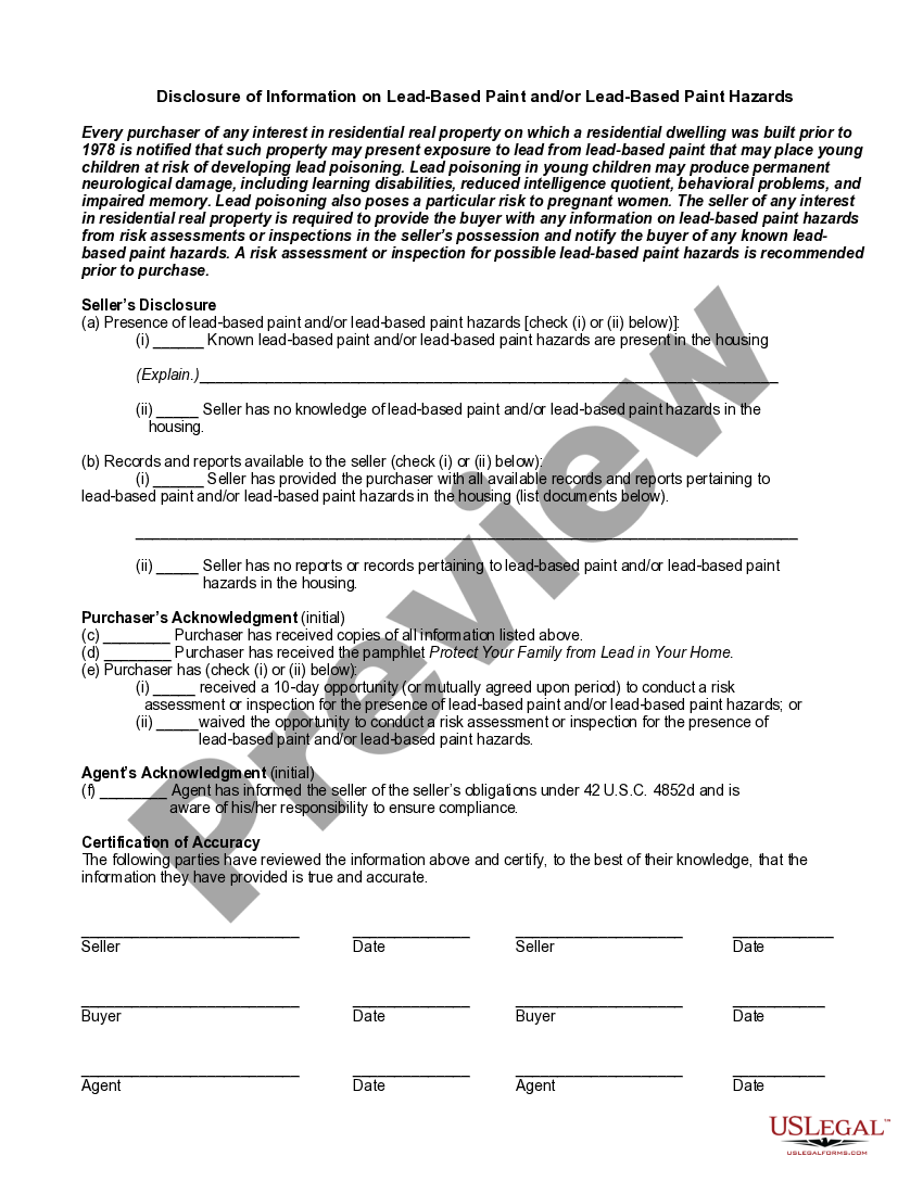 Oklahoma Disclosure of Information on LeadBased Paint and/or Lead Information Lead Based