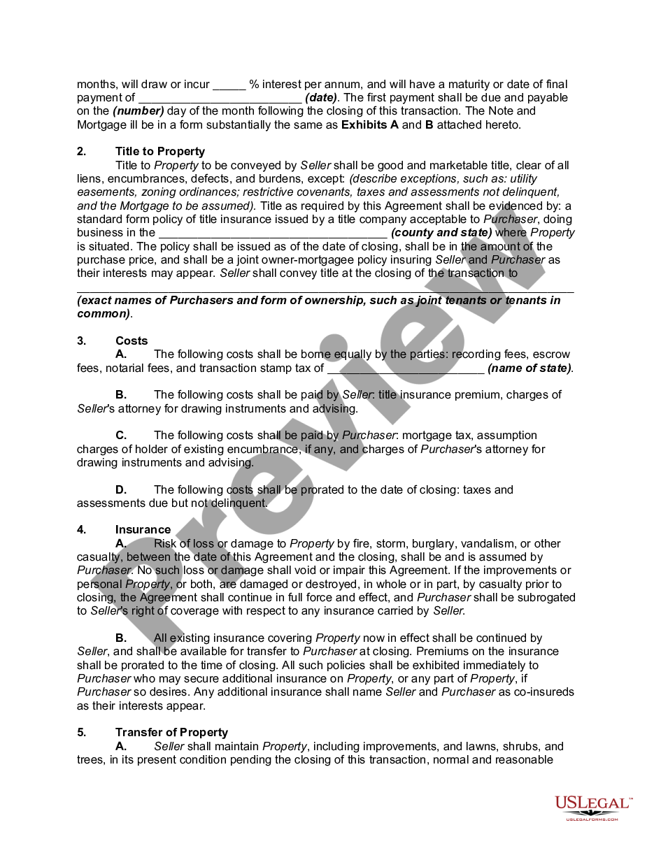 page 1 Contract for the Sale of Residential Property Assuming Existing Loan and Giving Seller Purchase Money Mortgage or Deed of Trust preview
