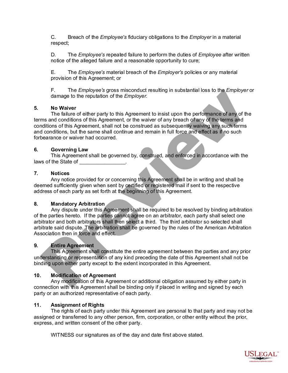 page 1 Employment Agreement with Executive - Limited Benefits preview