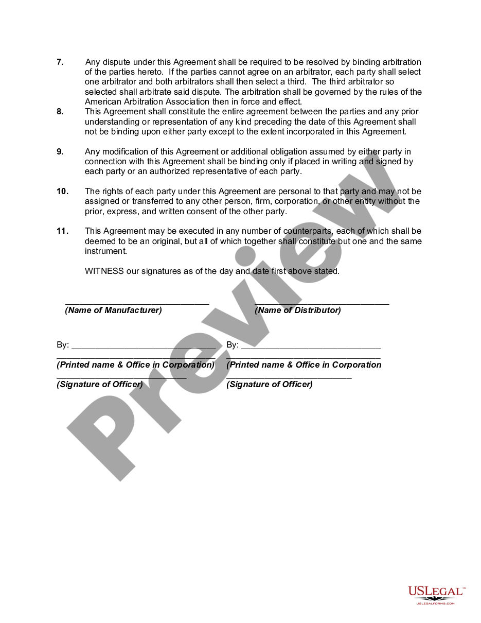 page 1 Contract between Manufacturer and Distributor Regarding Minimum Advertised Price preview