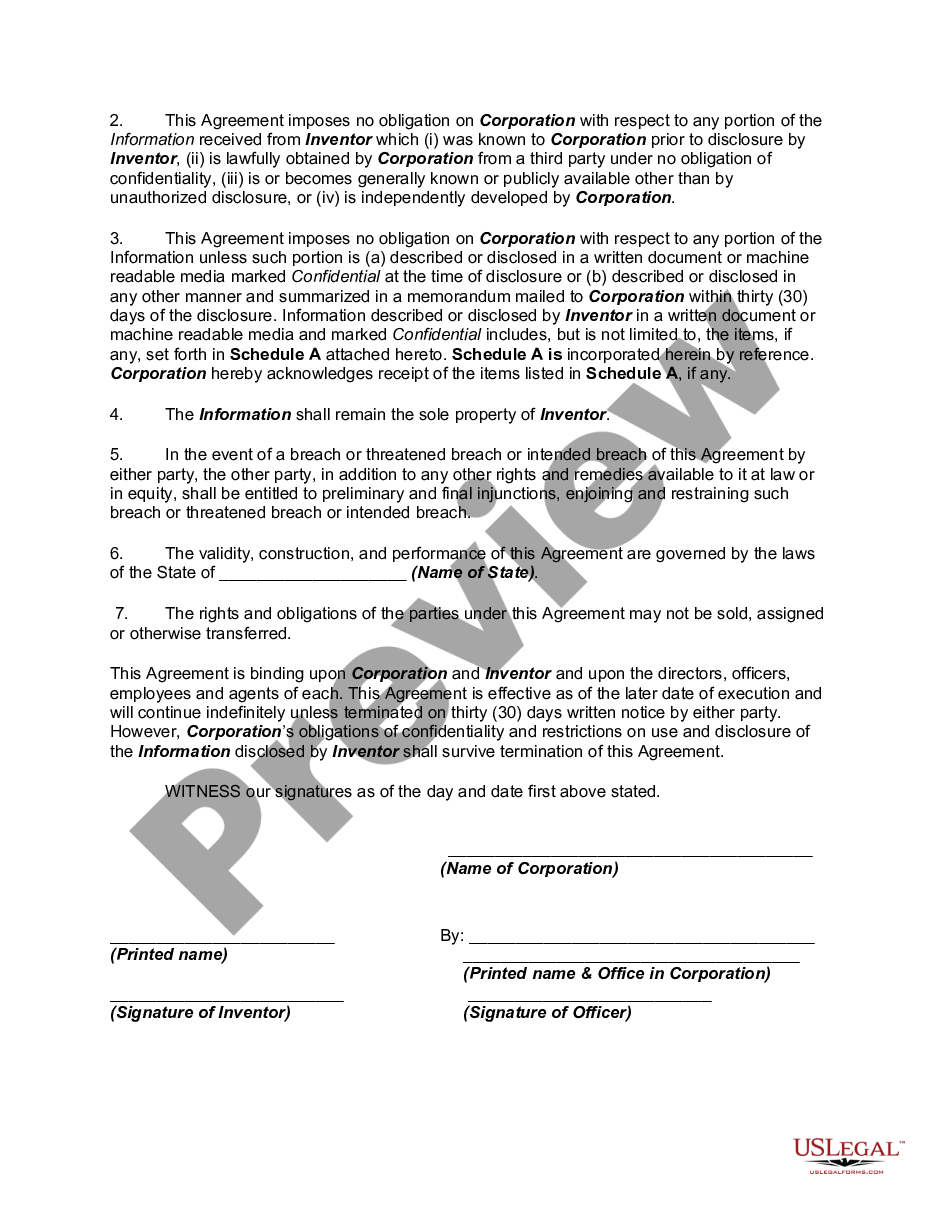 page 1 NonDisclosure Agreement regarding Invention that has not been Patented preview