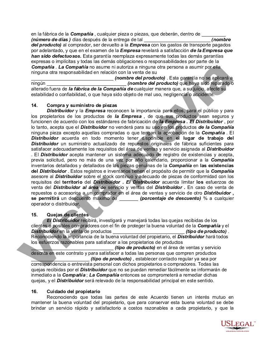 Preview Acuerdo de distribución exclusivo con garantía de fábrica y disposiciones de servicio