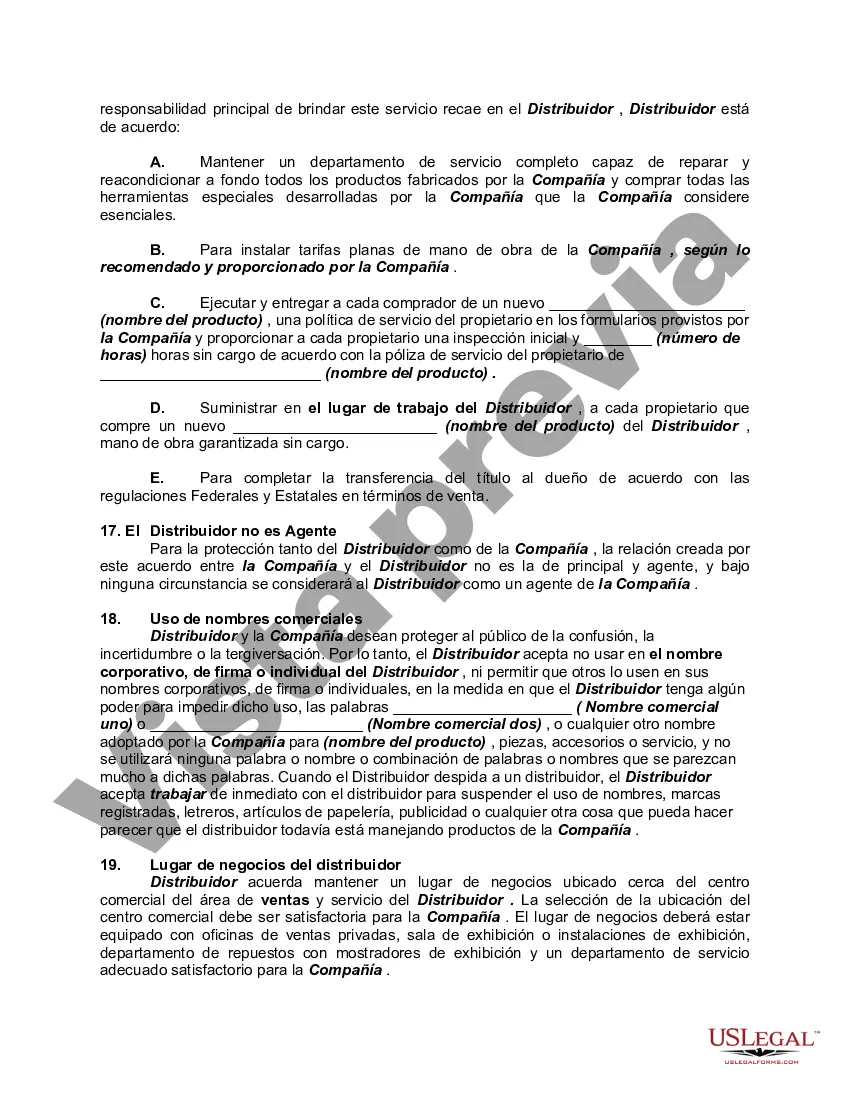 Preview Acuerdo de distribución exclusivo con garantía de fábrica y disposiciones de servicio