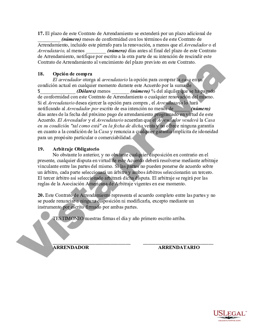 Preview Contrato de arrendamiento o alquiler de casa móvil o prefabricada con opción de compra y propiedad: arrendamiento o alquiler con opción a compra