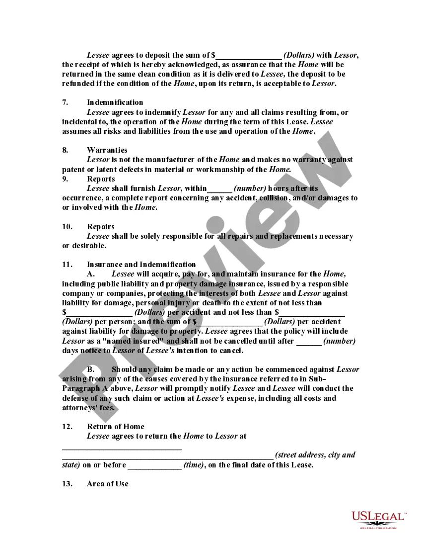 Preview Lease or Rental Agreement of Mobile or Manufactured Home with Option to Purchase and Own - Lease or Rent to Own