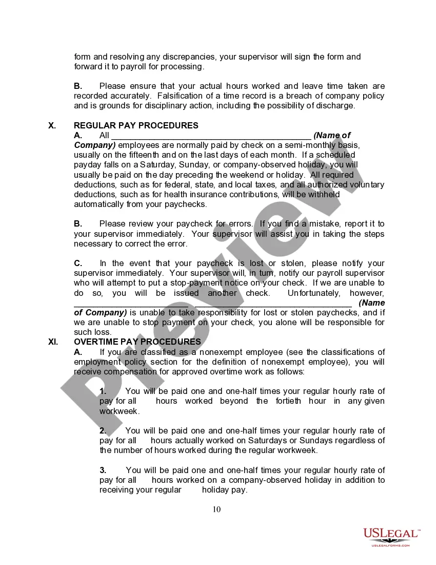 Preview Personnel Manual, Policies or Employment Handbook