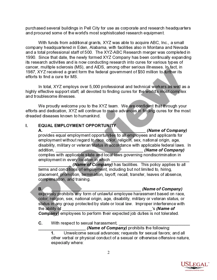 Preview Personnel Manual, Policies or Employment Handbook