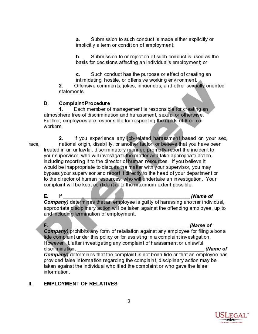 Preview Personnel Manual, Policies or Employment Handbook