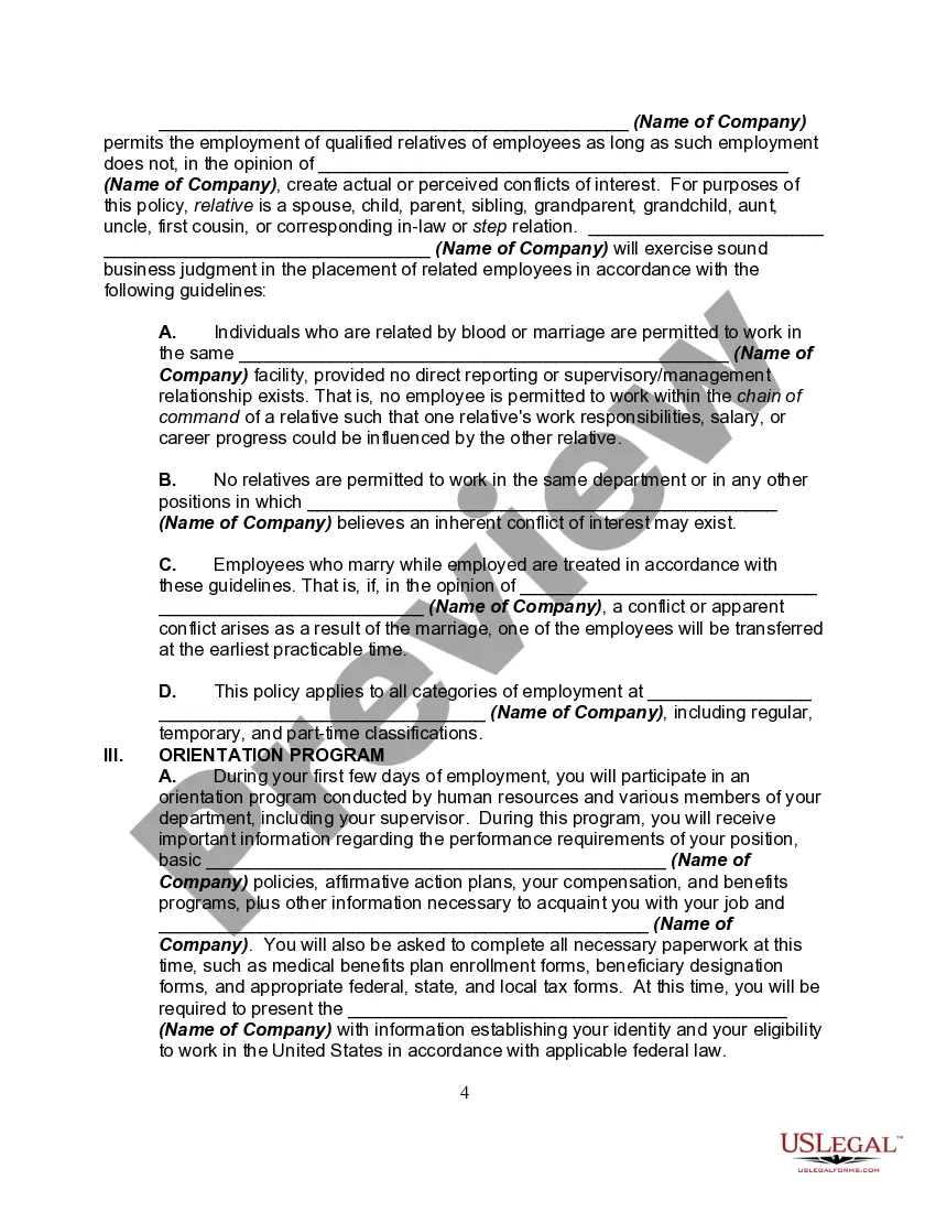 Preview Personnel Manual, Policies or Employment Handbook