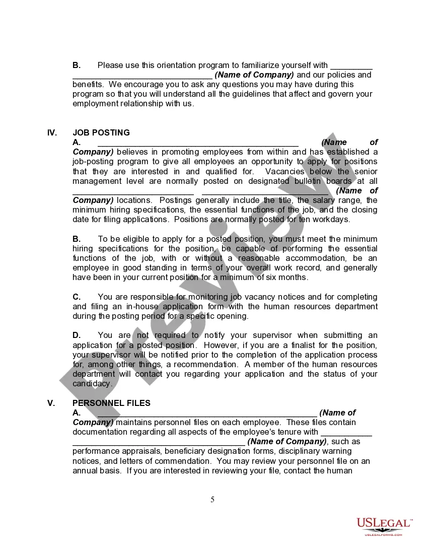 Preview Personnel Manual, Policies or Employment Handbook