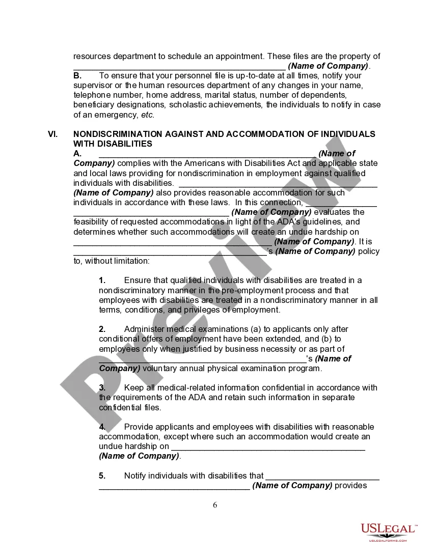 Preview Personnel Manual, Policies or Employment Handbook