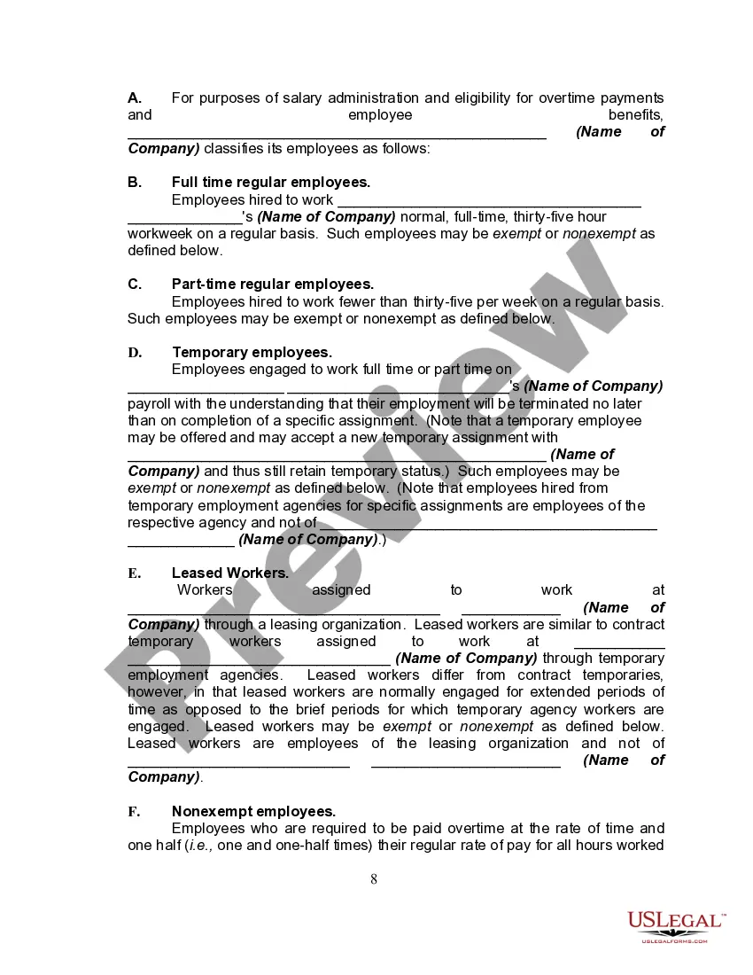 Preview Personnel Manual, Policies or Employment Handbook