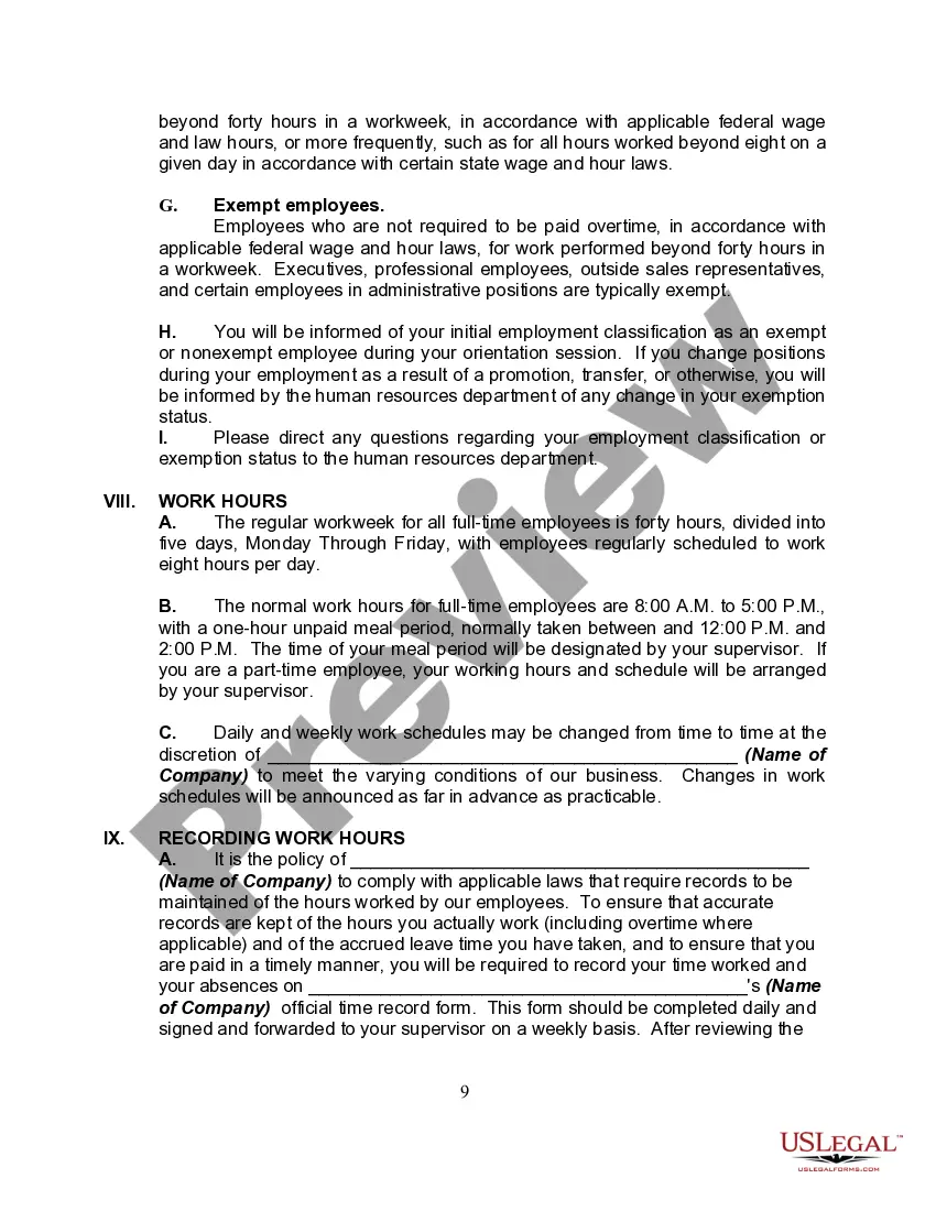 Preview Personnel Manual, Policies or Employment Handbook