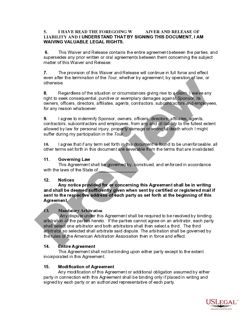 Get Waiver and Release of Liability Regarding Kayak Fishing Tour Preview Waiver and Release of Liability Regarding Kayak Fishing Tour