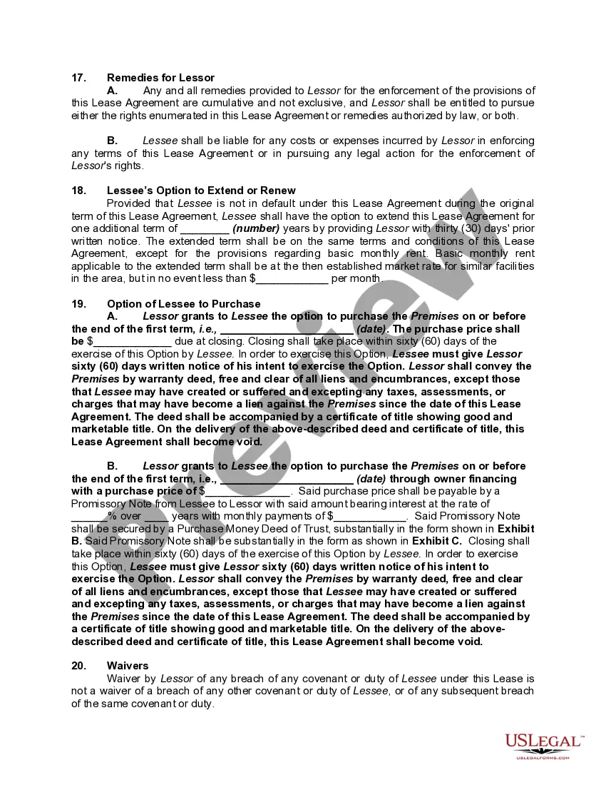 Get Lease Agreement of Store with Lessee Paying no Rent the First Year and with an Option to Renew or Purchase at the End of One Year - Lease or Rent to Own Preview Lease Agreement of Store with Lessee Paying no Rent the First Year and with an Option to Renew or Purchase at the End of One Year - Lease or Rent to Own