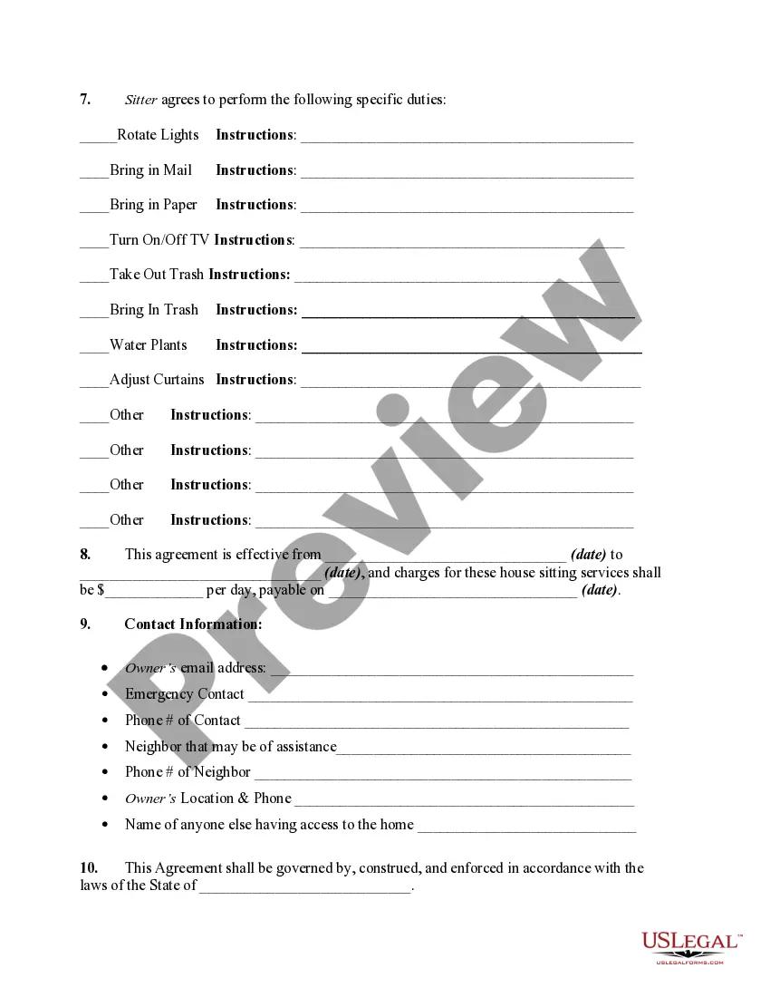 Preview House Sitting Agreement