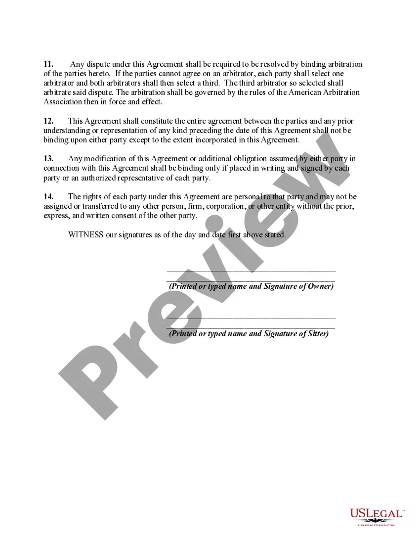 Preview House Sitting Agreement