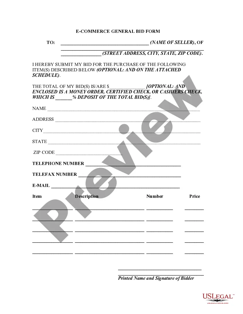 Get E-Commerce General Bid Proposal Form Preview E-Commerce General Bid Proposal Form