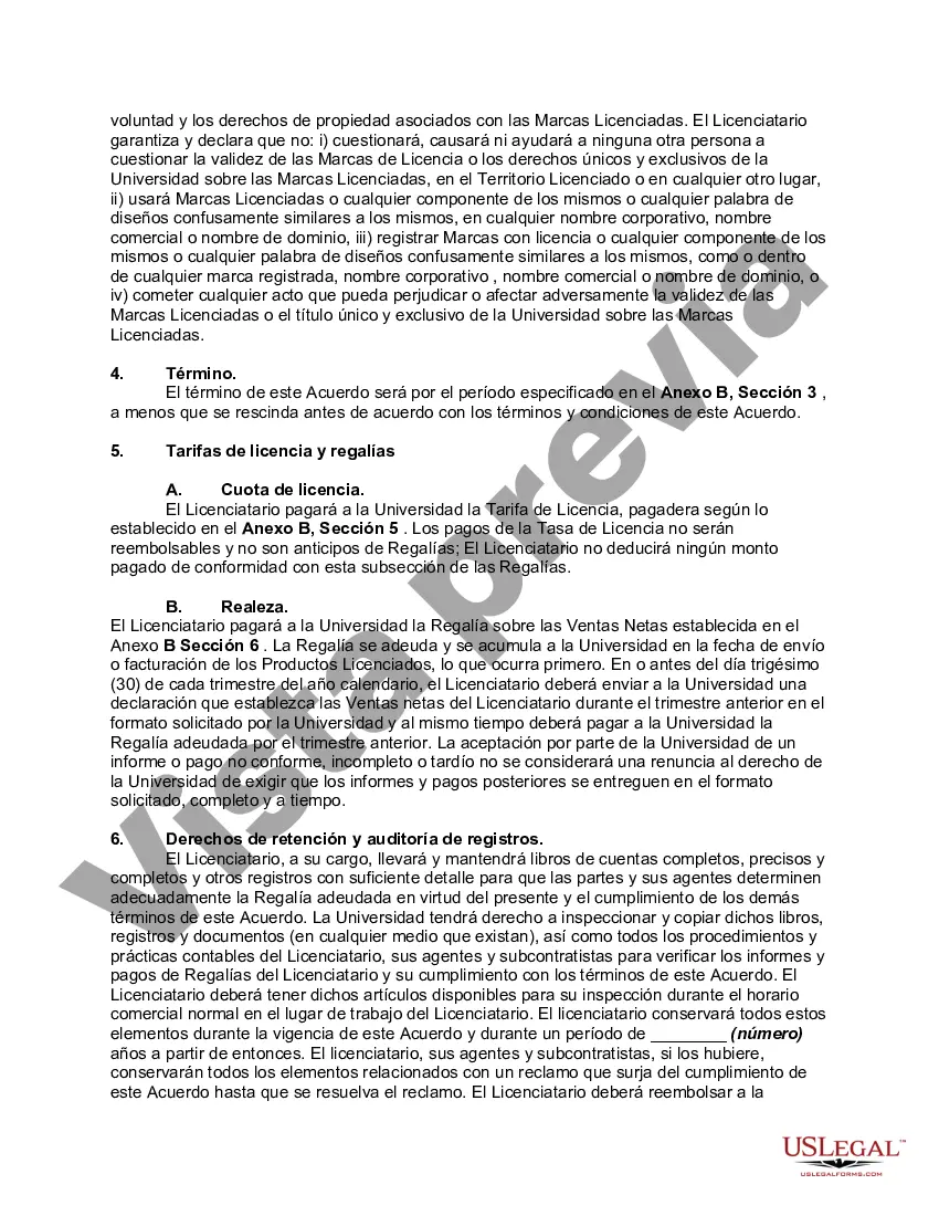 Preview Acuerdo de licencia de marca registrada con colegio o universidad