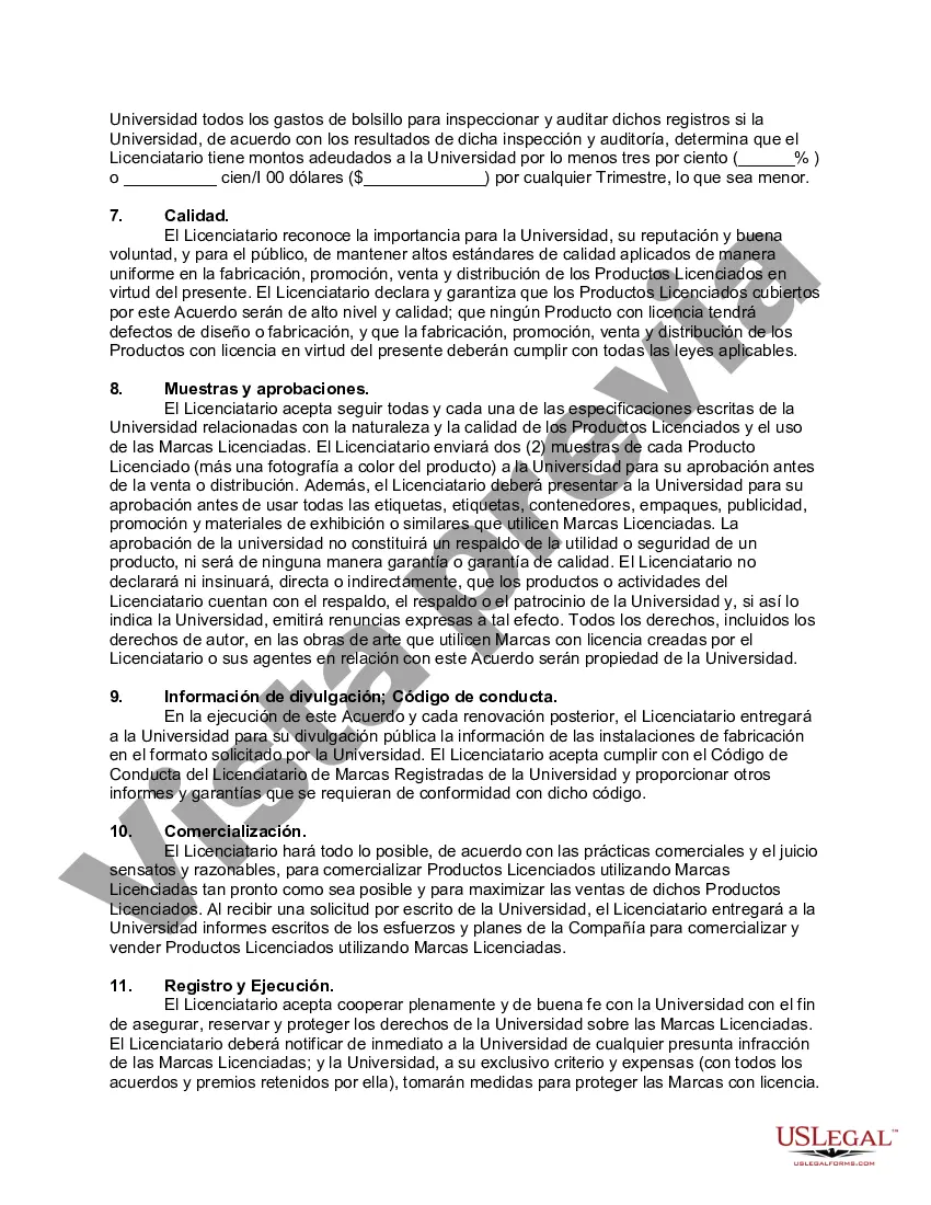 Preview Acuerdo de licencia de marca registrada con colegio o universidad