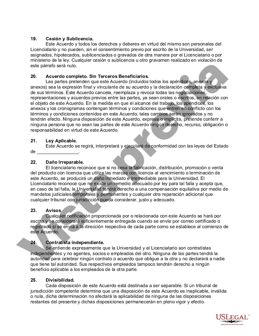 Preview Acuerdo de licencia de marca registrada con colegio o universidad