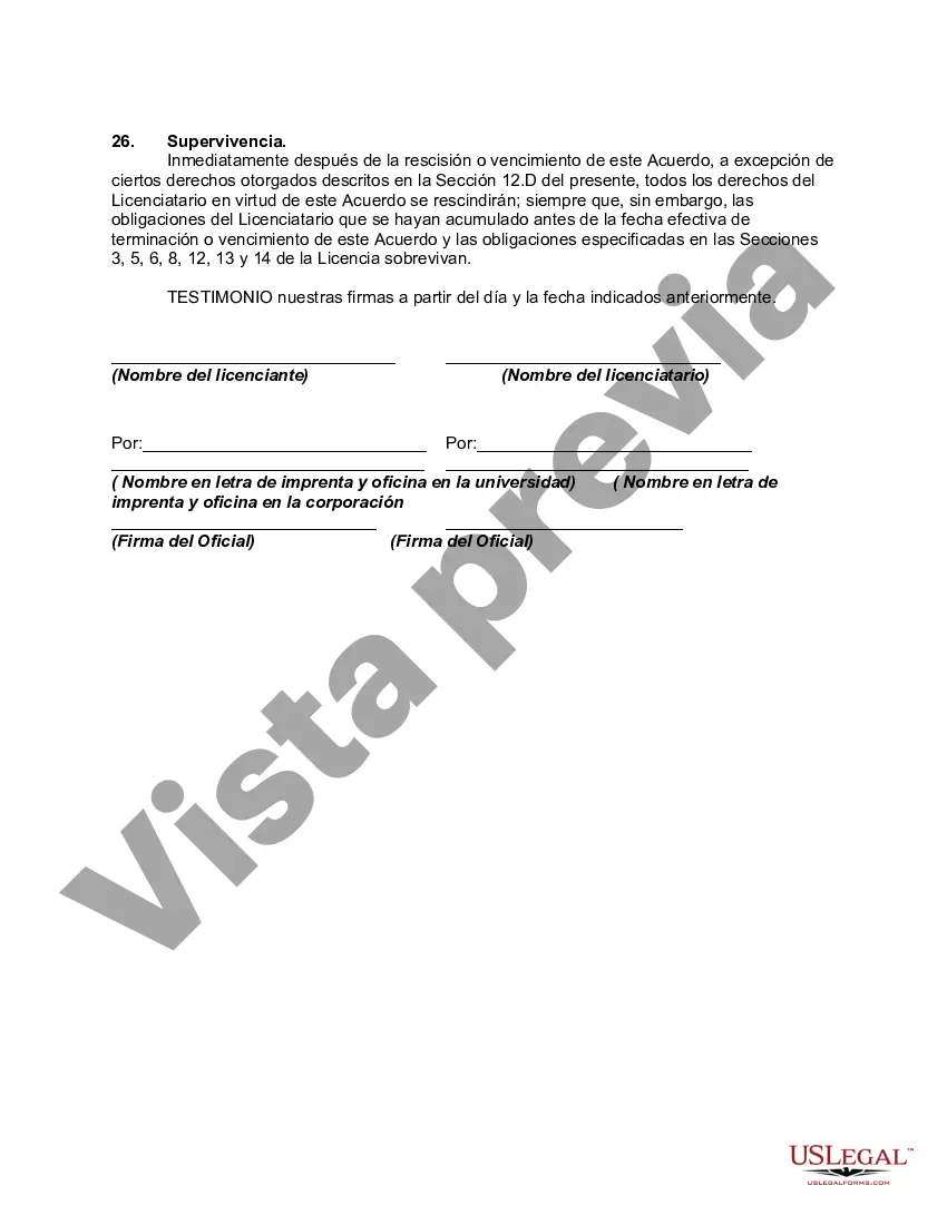 Preview Acuerdo de licencia de marca registrada con colegio o universidad