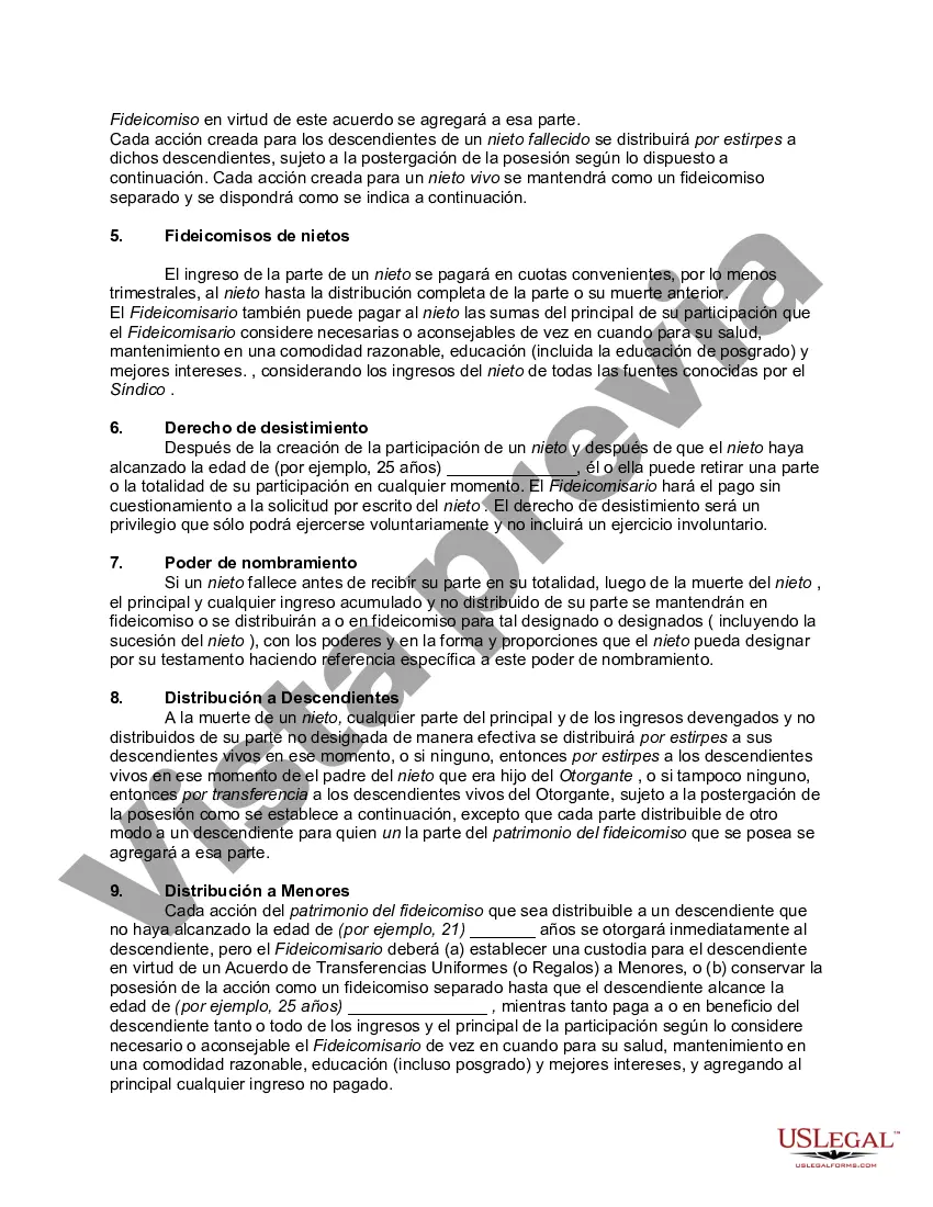 Preview Contrato de fideicomiso irrevocable en beneficio de los hijos y nietos del fideicomitente