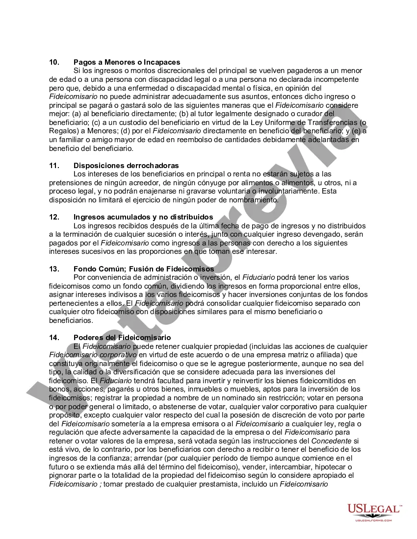 Preview Contrato de fideicomiso irrevocable en beneficio de los hijos y nietos del fideicomitente