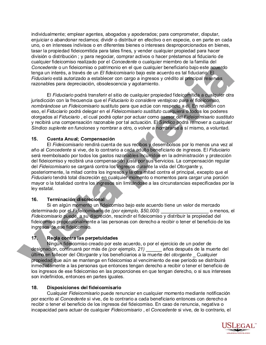 Preview Contrato de fideicomiso irrevocable en beneficio de los hijos y nietos del fideicomitente