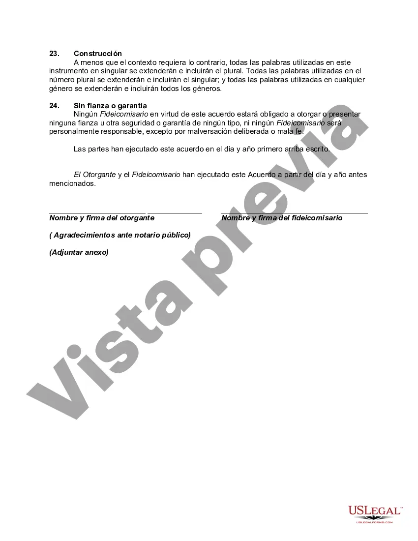 Preview Contrato de fideicomiso irrevocable en beneficio de los hijos y nietos del fideicomitente