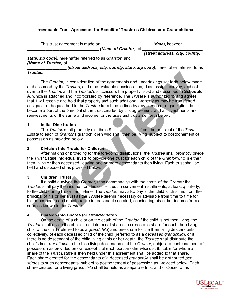 Irrevocable Trust Agreement for Benefit of Trustor's Children and