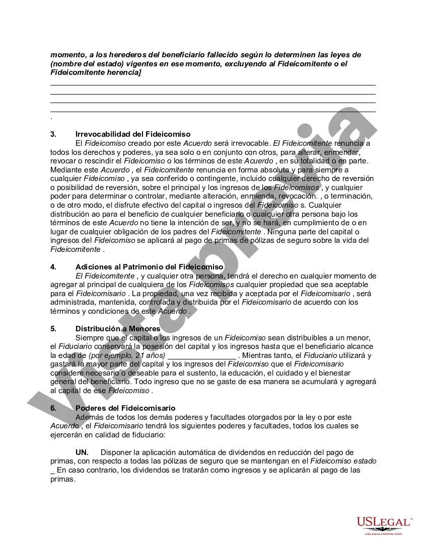 Preview Fideicomiso de Distribución Discrecional para el Beneficio de los Hijos del Fideicomitente con Facultades Discrecionales sobre la Acumulación y Distribución del Principal y los Ingresos Fideicomiso Separado para cada Beneficiario