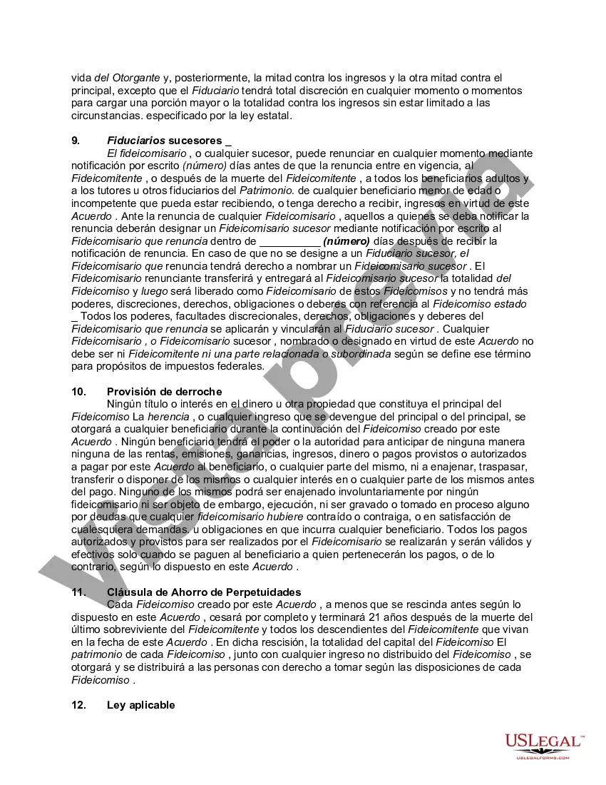 Preview Fideicomiso de Distribución Discrecional para el Beneficio de los Hijos del Fideicomitente con Facultades Discrecionales sobre la Acumulación y Distribución del Principal y los Ingresos Fideicomiso Separado para cada Beneficiario