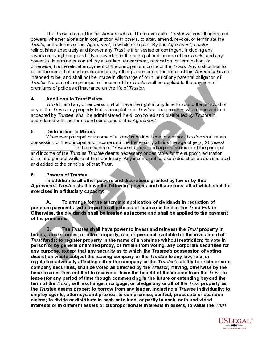 Get Discretionary Distribution Trust for the Benefit of Trustor's Children with Discretionary Powers over Accumulation and Distribution of Principal and Income Separate Trust for each Beneficiary Preview Discretionary Distribution Trust for the Benefit of Trustor's Children with Discretionary Powers over Accumulation and Distribution of Principal and Income Separate Trust for each Beneficiary