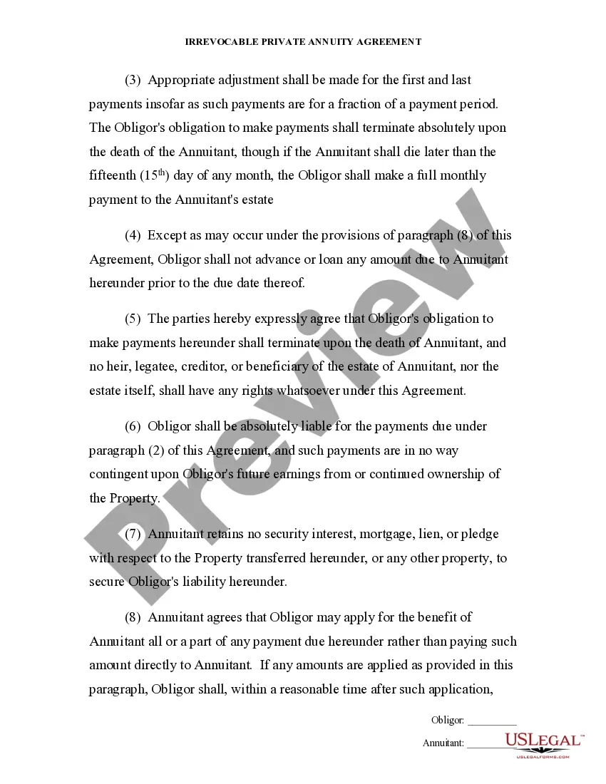 Preview Private Annuity Agreement