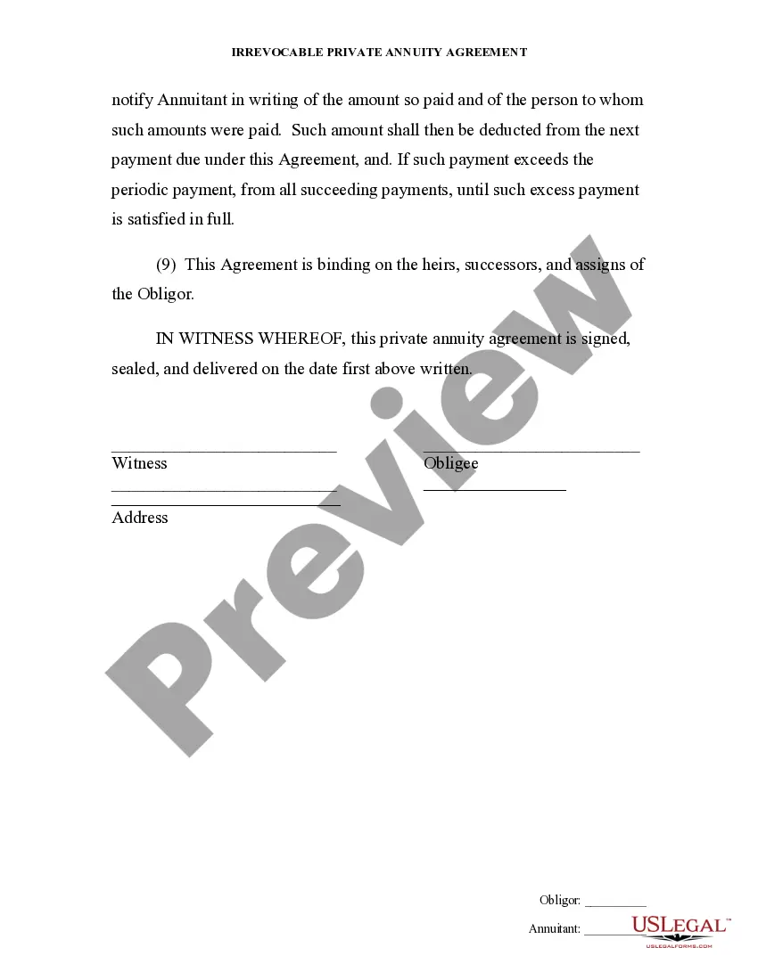 Preview Private Annuity Agreement