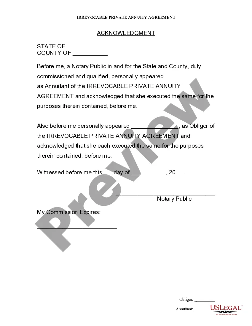 Preview Private Annuity Agreement